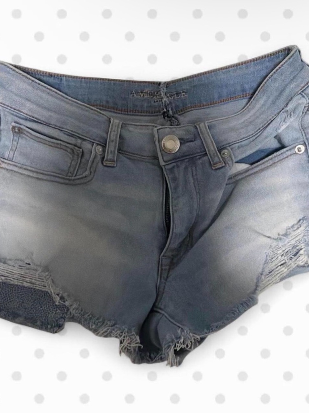High-Rise Distressed Denim Shorts - Light Blue